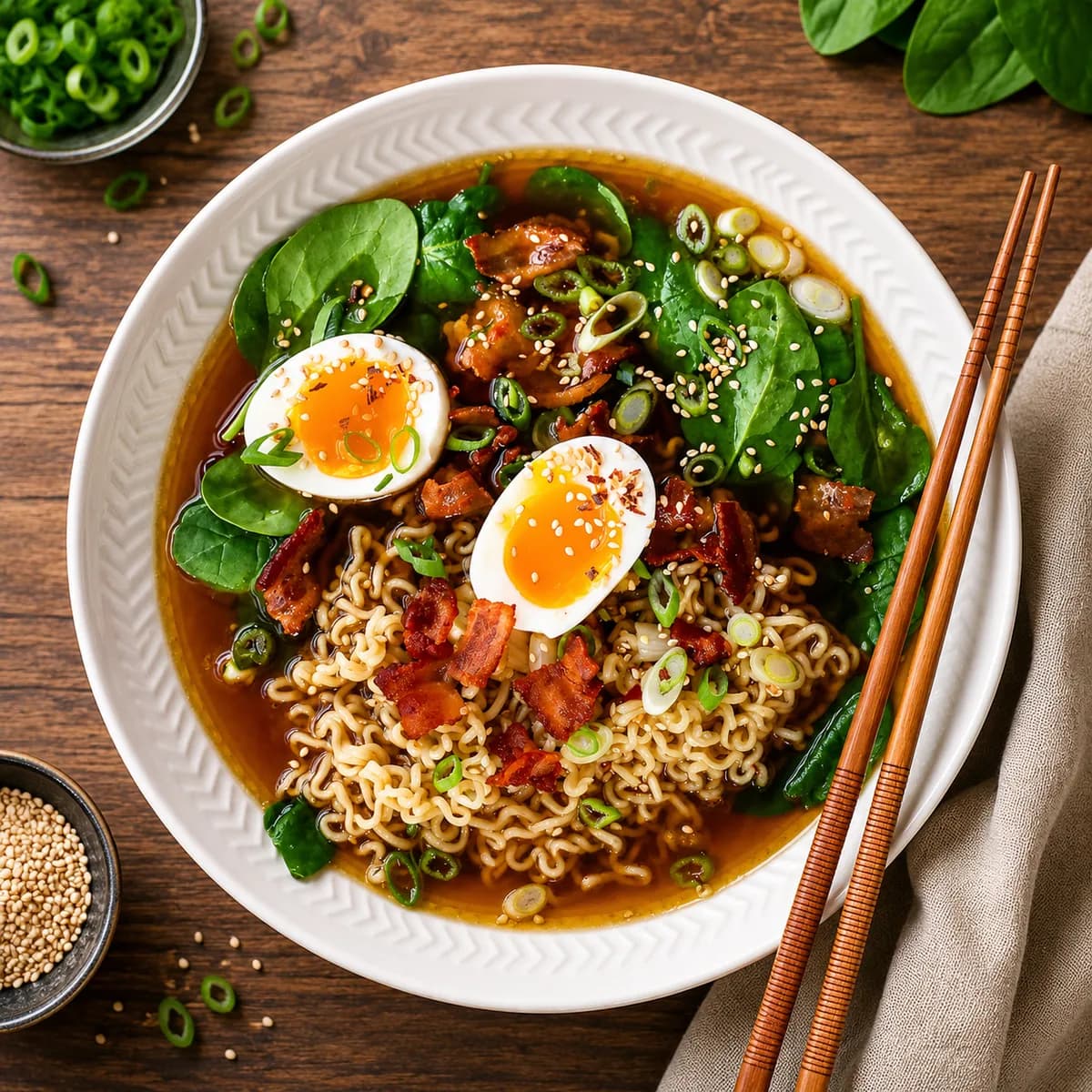 Ramennudlar med kokt ägg